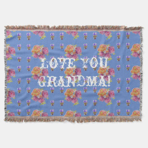 Shabby Chic Rose Floral Love You Grandma Throw Rug