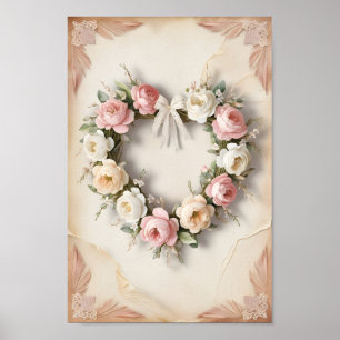 Shabby Chic Rose Heart Wreath Valentine’s Wall Art
