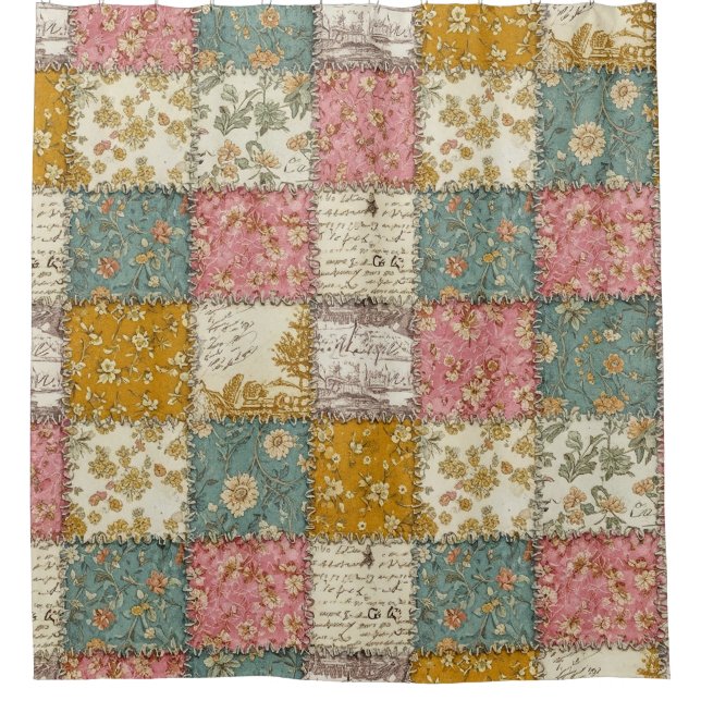 Shabby Chic Rose Quilt Pattern Shower Curtain (Front)