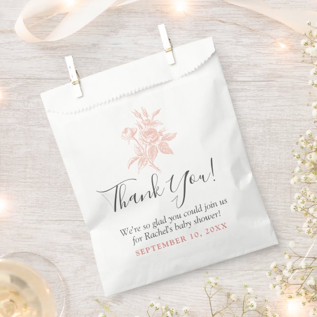 Shabby Chic Rose Thank You Custom Baby Shower Favour Bags (Clipped)