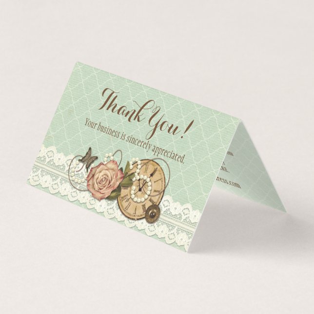 Shabby Chic Rose Vintage Jewellery Thank You Card (Front)