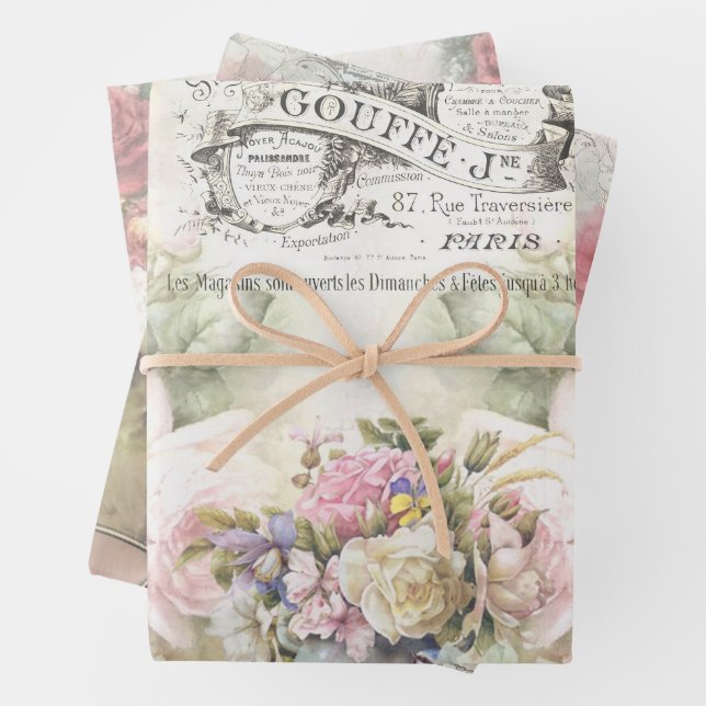 Shabby Chic Roses Collage Pattern  Wrapping Paper Sheet (In situ)