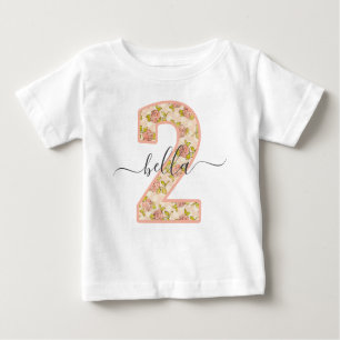 Shabby Chic Roses & Custom Name 2nd Birthday Party Baby T-Shirt