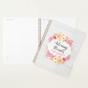 Shabby Chic Roses & Rustic Wood Blush Pink Floral Planner