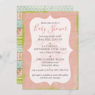 Shabby Chic Roses Rustic Wood Floral Baby Shower Invitation