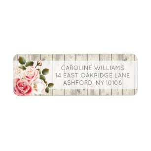 Shabby Chic Roses Rustic Wood Return Address Label