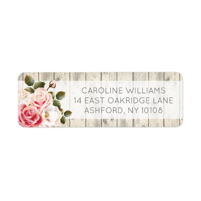 Shabby Chic Roses Rustic Wood Return Address Label (Front)