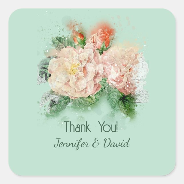 Shabby Chic Roses Wedding Stickers (Front)