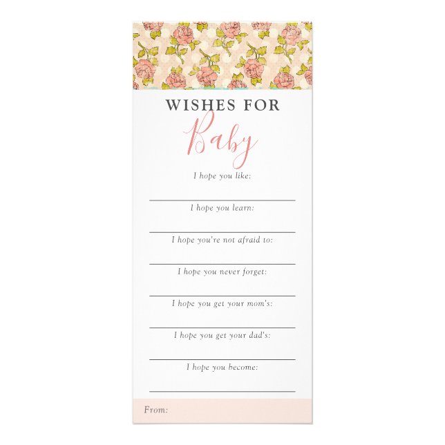 Shabby Chic Roses Wishes For Baby Shower Game Card (Front)