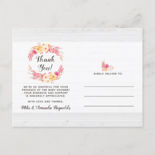Shabby Chic Rustic Floral Baby Shower Thank You Postcard