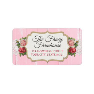 Shabby Chic Rustic Wood Pink Floral Roses Address Label
