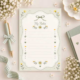 Shabby Chic Sage Green Floral Stationery Paper