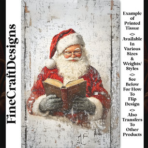 Shabby Chic Santa Reading On Wood AY8 Decoupage Tissue Paper