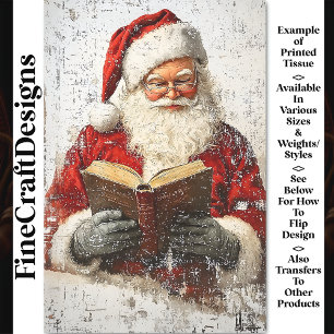 Shabby Chic Santa Reading On Wood AY9 Decoupage Tissue Paper