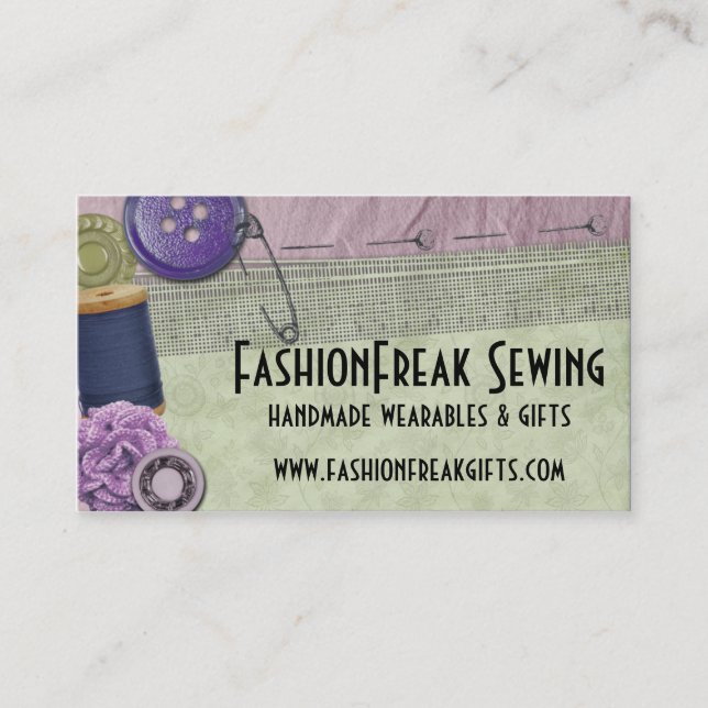 Shabby chic sewing notions buttons seamstress business card (Front)