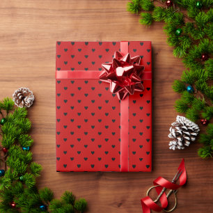 Shabby Chic Simple Navy Blue Hearts over Red Wrapping Paper
