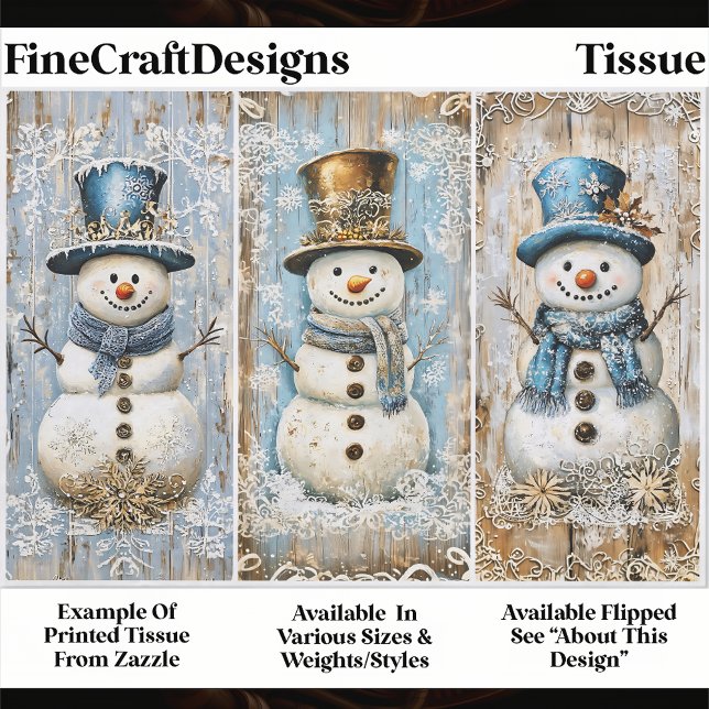 Shabby Chic Snowmen Blue Gold EL8L Decoupage Tissue Paper (Creator Uploaded)