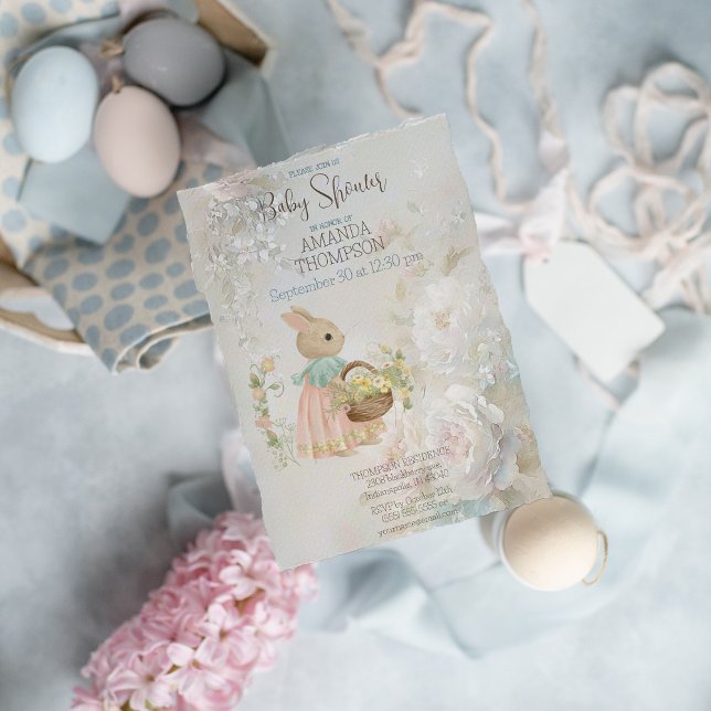 Shabby Chic Spring Rabbit Baby Shower Invitation (Creator Uploaded)