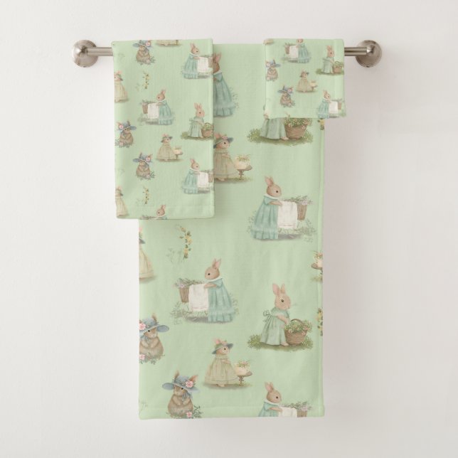 Shabby Chic Spring Rabbit Bath Towel Set (Insitu)