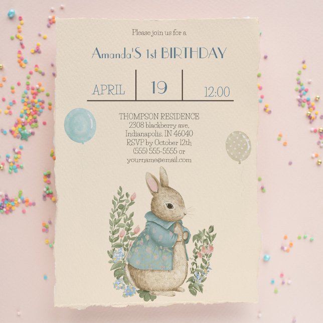 Shabby Chic Spring Rabbit Birthday Invitation (Creator Uploaded)