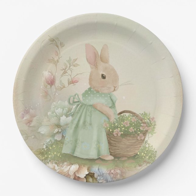 Shabby Chic Spring Rabbit Paper Plate (Front)