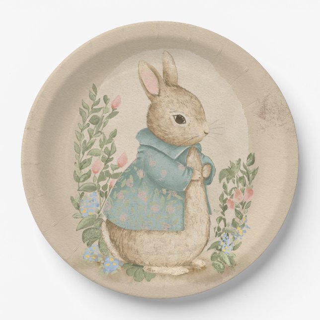 Shabby Chic Spring Rabbit Paper Plate (Front)