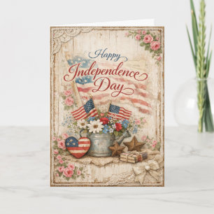 Shabby Chic Stars Stripes Happy Independence Day Holiday Card