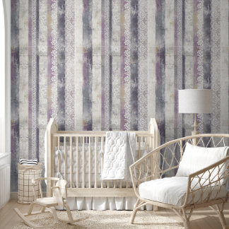 Shabby Chic Stripe Lavender Cream Rustic Wallpaper