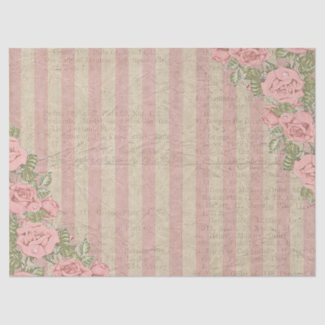 Shabby Chic Striped Floral Wedding Tissue Paper (Front)