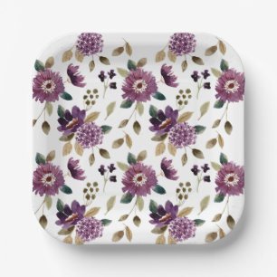 Shabby Chic Summer  Flower Garden Purple Floral Paper Plate