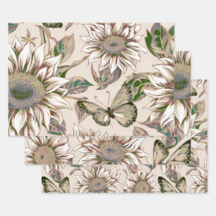Shabby Chic Sunflower and Butterflies Wrapping Paper Sheet
