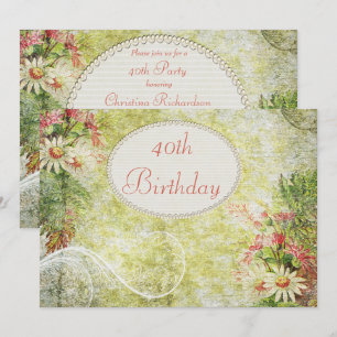 Shabby Chic Sweet 40th Birthday & Wildflowers Invitation