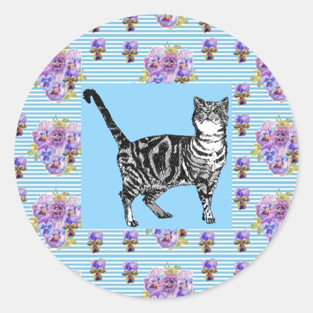 Shabby Chic Tabby Cat Pastel Stripe Sticker (Front)
