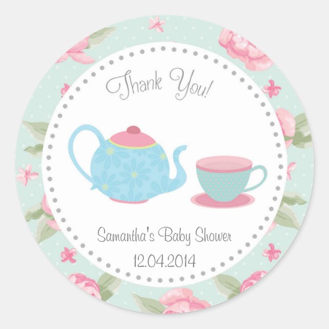 Shabby Chic Tea Party Baby Shower Sticker (Front)