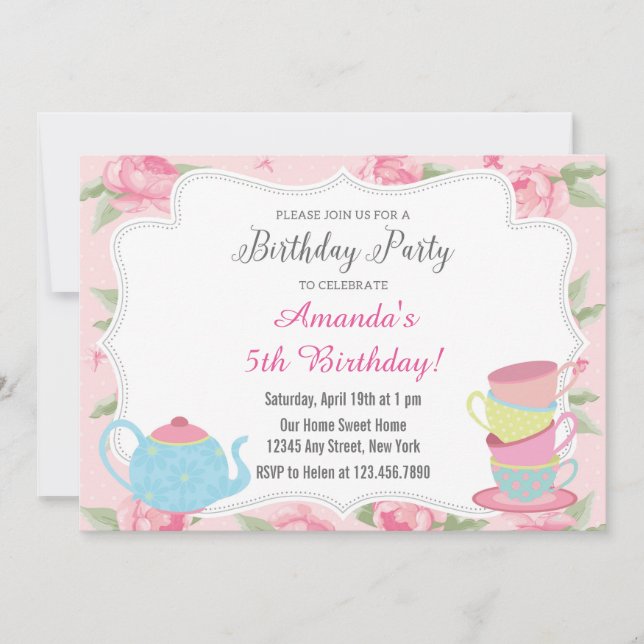 Shabby Chic Tea Party Birthday Invitation (Front)