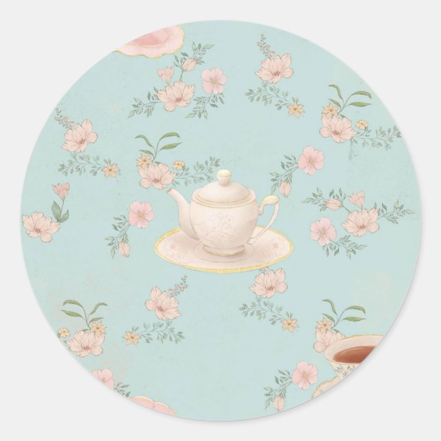 Shabby chic Tea Party Classic Round Sticker (Front)