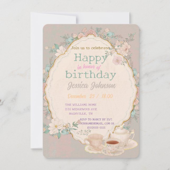 Shabby Chic Tea Party Invitation (Front)