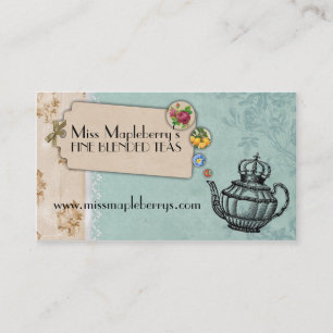 shabby chic tea vintage bubbling teapot crown business card