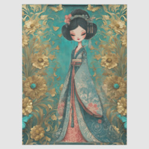 Shabby Chic Teal Floral Geisha Craft  Tissue Paper