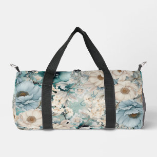 Shabby Chic Teal Pastel Floral Duffle Bag