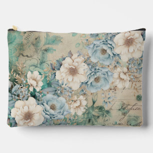 Shabby Chic Teal Pastel Floral Make-Up Bag