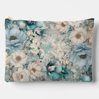 Shabby Chic Teal Pastel Floral Make-Up Bag