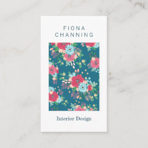 Shabby Chic Teal & Pink Rose Pattern Business Card