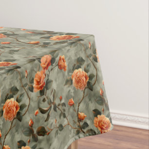 Shabby chic terracotta copper sage vintage roses tablecloth