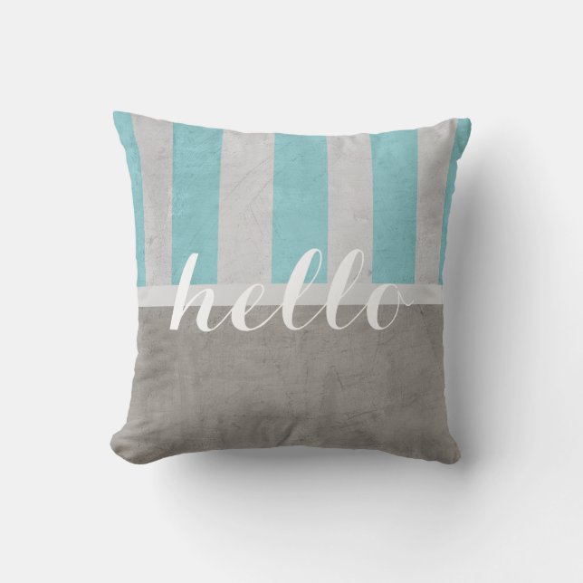 shabby chic throw pillow grey and teal with hello (Front)