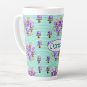 Shabby Chic Turquoise Aqua Pansy floral Latte Mug