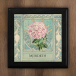 Shabby Chic Turquoise Pink Chrysanthemum Monogram Gift Box<br><div class="desc">This personalised design combines a huge pink and white chrysanthemum from a vintage botanical illustration and a dusty turquoise architectural drawing of an arts and crafts living room and fireplace. The soft muted colours are reminiscent of French country or farmhouse shabby chic style, and blend well with both old-fashioned and...</div>