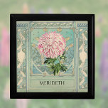 Shabby Chic Turquoise Pink Chrysanthemum Monogram Gift Box<br><div class="desc">This personalised design combines a huge pink and white chrysanthemum from a vintage botanical illustration and a dusty turquoise architectural drawing of an arts and crafts living room and fireplace. The soft muted colours are reminiscent of French country or farmhouse shabby chic style, and blend well with both old-fashioned and...</div>