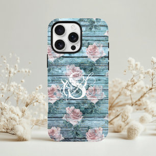 Shabby Chic Turquoise Pink Floral Monogram Case-Mate iPhone Case