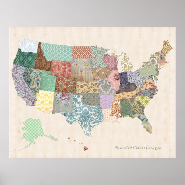 Shabby Chic United States Map - Nursery Art Poster (Front)